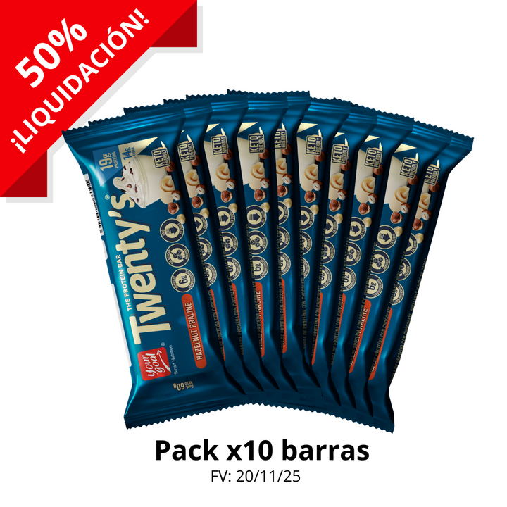 ¡Liquidación! Pack x10 barras Twenty's Hazelnut Praline60g