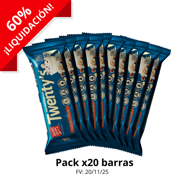 ¡Liquidación! Pack x20 barras Twenty's Hazelnut Praline60g