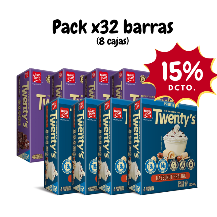 Pack x8 cajas de Twenty's surtido (32 barras)