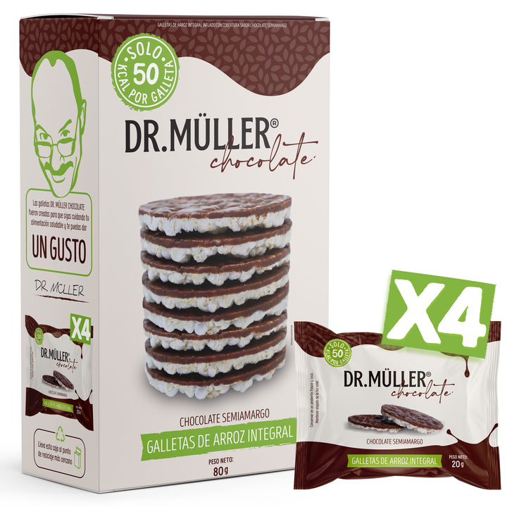 Dr. Muller Chocolate Semiamargo Galleta arroz integral Caja x4un
