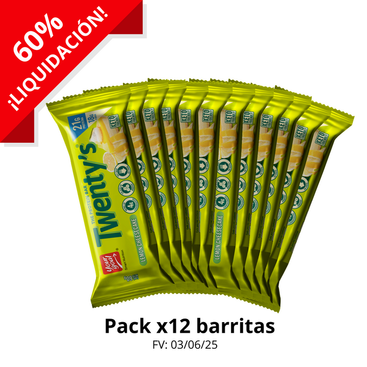 ¡Liquidación! Pack x12 barras Twenty's Lemon Cheesecake x60g